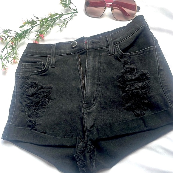 Distress Black Denim Shorts - Picture 2 of 9